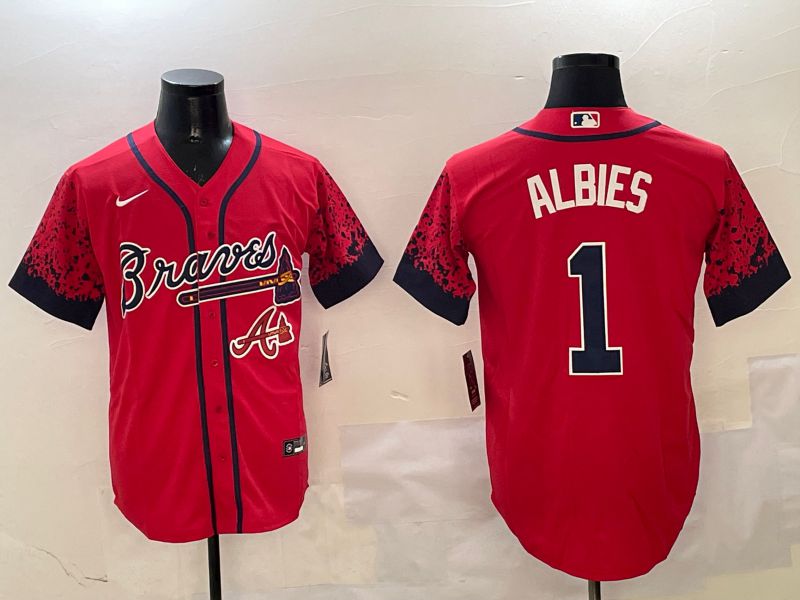 Men Atlanta Braves 1 Albies Red Fashion Game 2025 Nike MLB Jersey style 6